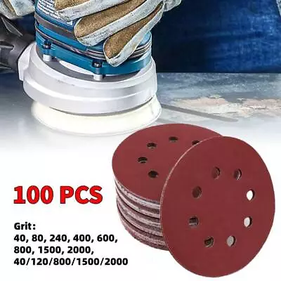 100PCS 5  Sanding Discs 40-2000 Grit 8-Hole Hook Loop Sandpaper Orbital Sander • $15.89