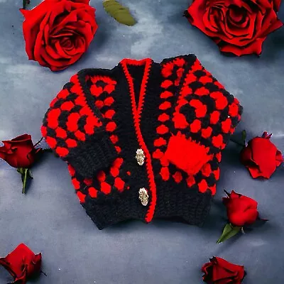 Baby Gothic Skull Cardigan Crochet Stripe Hexagon 0-3 Months Crochet Handmade • £15.50