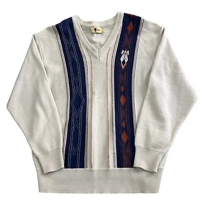 Gabicci Knit Jumper Made In Italy V-Neck Wool Blend Beige Sweater Mens Medium • £9.99