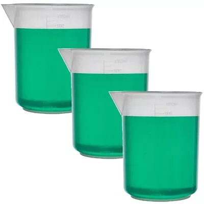 1000ml Plastic Beaker Low Form Reusable PP Molded Graduations (Pack Of 3) • $8.99