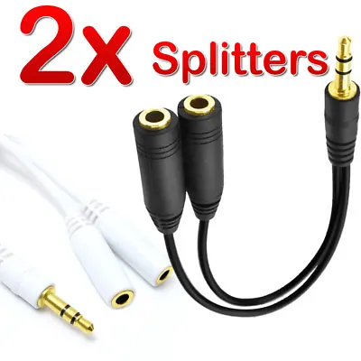 2 AUX Earphone Y Splitter 3.5mm Audio Cable Headphone Headset Auxiliary Adapter • $5.99