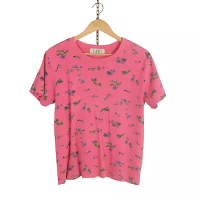 Vintage 90s Pink Floral 100% Cotton Tee M T-shirt Top Romantic Grunge USA Vtg • $14