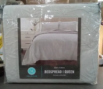 Martha Stewart Floral Matelasse Cotton Queen Bedspread Off White New! 620AW • $158.36