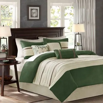 Luxury 7pc Green & Beige Microsuede Comforter Set AND Decorative Pillows • $179.99