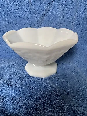 Vintage Anchor Hocking White Milk Glass Grape Pattern Pedestal Fruit Bowl Footed • $20