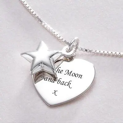 Sterling Silver Star & Heart Pendant Engraved Necklace Jewellery Gift Engraving • £27.99