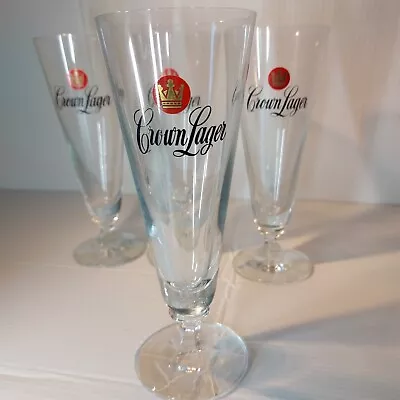 Set Of 4 Crown Lager 225ml Tall Stem Flute Beer Glasses Collectible • $35.99