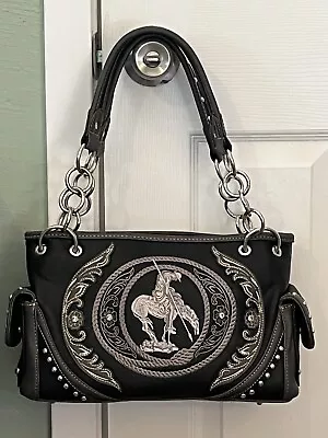 Montana West End Of The Trail” Appliqué  Pattern Black Handbag Purse • $49.99