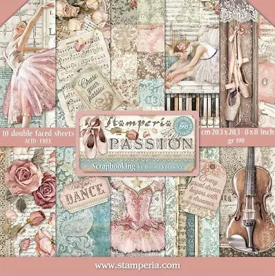 £10.56 • Buy Stamperia PASSION - 8  X 8  Double Sided Paper - 10 SHEETS Dance Ballet Music