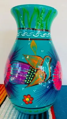 Mexican Ceramic Flower Pot Jar Vase Planter Folk Art Pottery Handmade Talavera 8 • $39.99