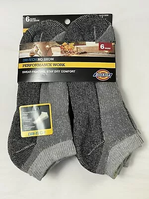 New Dickies Men’s Performance Work Dri-Tech No Show Socks 6-Pair Shoe Size 6-12 • $13.99