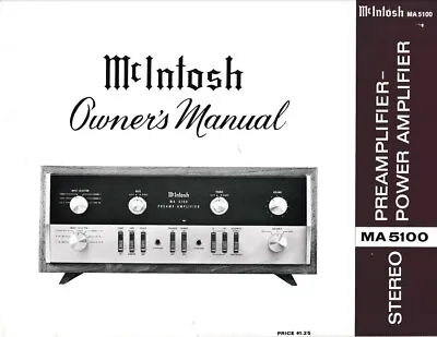 McIntosh MA5100 Stereo Preamp Power Amplifier Owner's Manual | SCAN + PDF (2) • $14.99