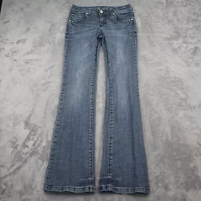 LA Idol USA Pants Womens 7 Blue Low Rise Flare Leg 5 Pocket Design Jeans Bottoms • $23.98