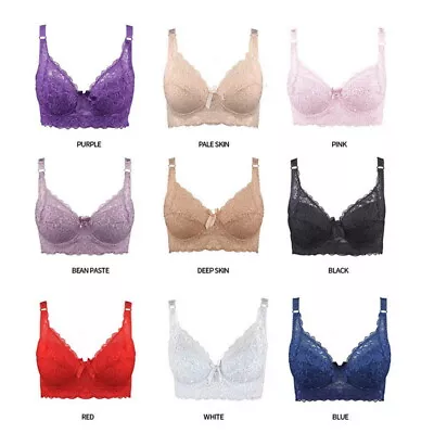 Womens Pushup Bra Ladies Underwired Floral Lace Bra Firm Hold B-C Cup Plus Size • £4.48