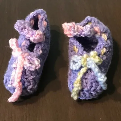 Handmade Crochet Baby Booties Slippers Socks ~  Mary Jane Style  Purple • $10