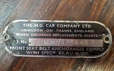 1969 Mgb Convertible Seat Belt Plaque • $75