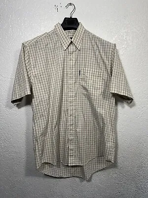 Vintage 90s Gianni Versace Checkered Short Sleeve Button Up Shirt Yellow Size XL • $50