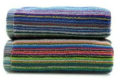 100% Recycled Cotton Colourful Remnant Stripe Absorbent Lightweight 2pk Towels • £9.95
