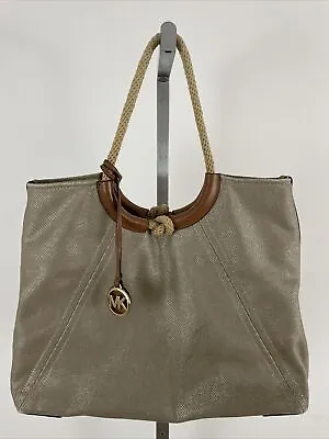 Michael Kors Isla Admiral Ring Canvas & Leather Shoulder Tote In Shimmer Gold • $34