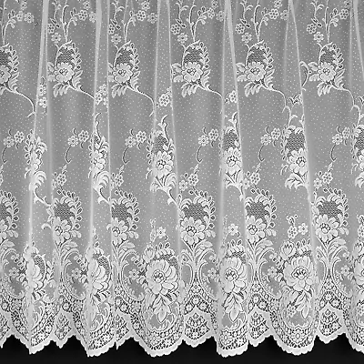 CLASSIC WHITE FLORAL NET CURTAINS LONG DROPS 70  - 90  X 1-10 METRES WIDE • £7.95
