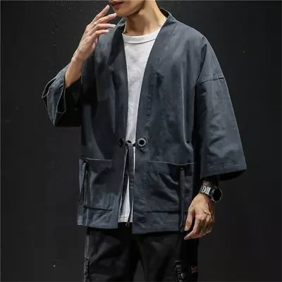 Japanese Kimono Cardigan Traditional Linen Shirts Costume Streetwear Yukata • £71.69