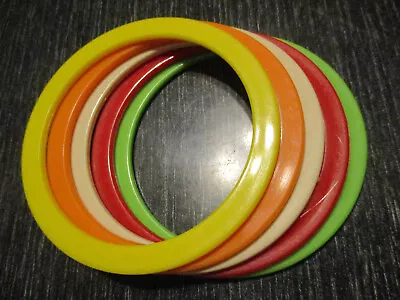 5 Vintage Estate Retro 1970's Thin Multi Colored Plastic Bangle Bracelets Set! • $19.99