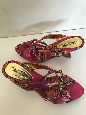 £39.28 • Buy Wild Rose Shoes Magenta Pink Purple Orange Beaded Wedge Pump Heels Size 7.5M