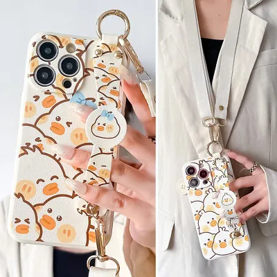 For IPhone Samsung +Crossbody Cute Duck Neck Wrist Strap Holder Phone Case Cover • £3.55