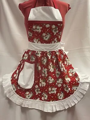 £28.99 • Buy RETRO VINTAGE 50s STYLE FULL APRON / PINNY - CHRISTMAS TEDDY BEARS - RED With WH