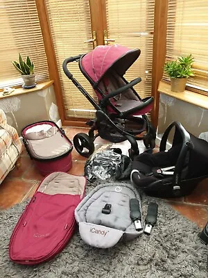 ICANDY PEACH 3 ALL BLACK JET/ Claret  Travel System Free Uk Post NO Carseat • £229.99