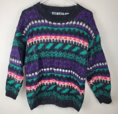 Vintage Knit Knit Sweater Womens M Icelandic Nordic Design Mohair Blend Fuzzy • $34.99