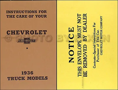 1936 Chevy Pickup And Truck Owners Manual With Envelope 36 Chevrolet Owner Guide • $93.78