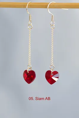 £8.99 • Buy 925 Silver Plated Long Drop Genuine Swarovski Element Heart Crystal Earrings
