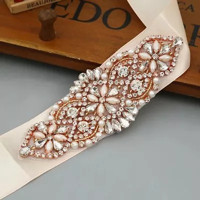 £9.99 • Buy Beaded Rhinestone Diamante Applique Headband Bridal Waist Belt Wedding Dress