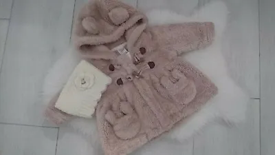 Nice Bunny Next Autumn Winter Baby Girl Fluffy Jacket Coat Band Set 0-3 Mths • £4.50