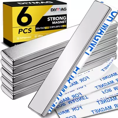 Strong Magnet Strips Heavy Duty - Rare Earth Magnets With Adhesive - Pack Of 6 • $8.39