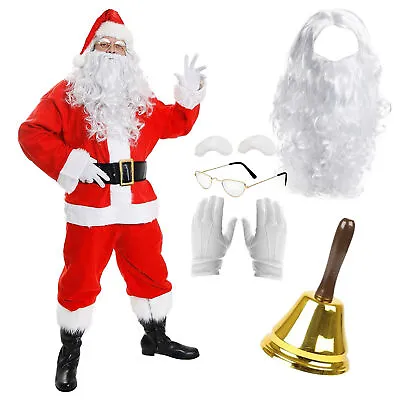 Mens Santa Father Christmas Costume Adults Deluxe Xmas Fancy Dress Grotto • £34.99