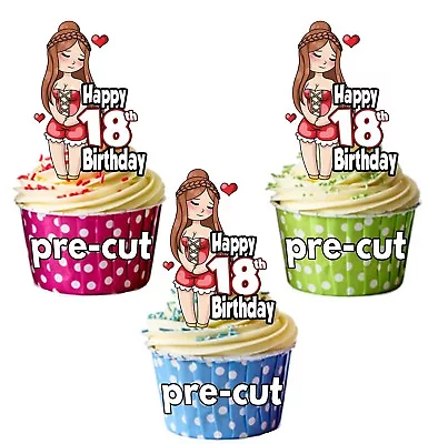 PRE-CUT Sexy Pretty Lady Women 12 Cup Cake Toppers Birthday Decorations ANY AGE • £3.75