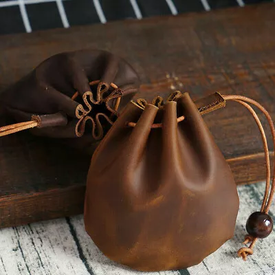 Drawstring Bag Genuine Leather Wallet Coin Pouch Case Purse For Men & Women • $10.88