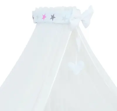 Canopy Holder  Bar Drape Mosquito Net With Ribbon CRIB/CRADLE Grey Pink Stars • £23.99