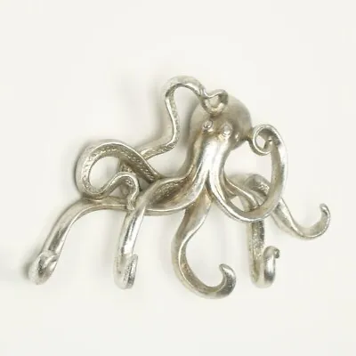 Octopus Silver Resin Wall Hanging Multi Hook Coat Scarf Keys Hanger Nautical • £34.95