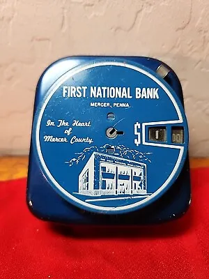 VINTAGE First National Savings Add A Coin Metal Bank Mercer PA Blue JRR10 • $20.89