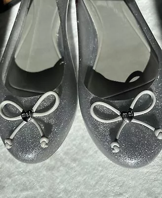 Melissa Woman's Silver Ballet Flat Shoes With Bow Size  8 • $14