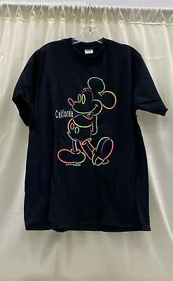 Velva Sheen Black/Multicolor Vintage Mickey Mouse California Neon T-Shirt-Size L • $14.99