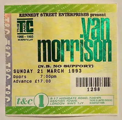 Van Morrison Original Concert Ticket Town & Country Club London 21st Mar 1993 • $9.41