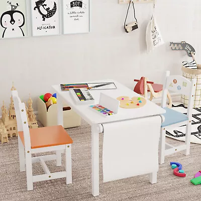 £55.99 • Buy Kids Table And Chair Set With Drawing Paper Roll Holder Activity Desk Wooden