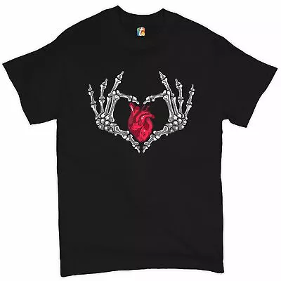 Skeleton Hand Heart T-shirt Love Sign Happy Halloween Cute Men's Tee • $27.95