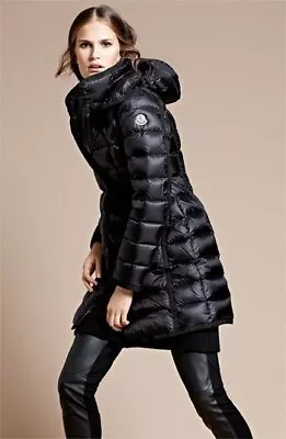 $2500 Moncler Hermine Grosgrain Trim Quilted Down Puffer Coat Black Sz 3 Large • $900