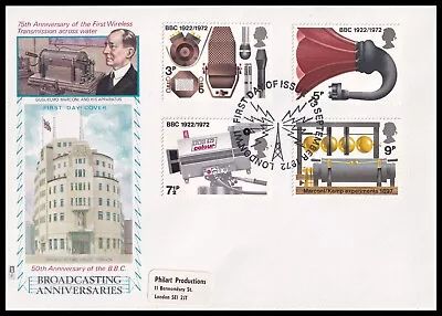 1972 GB BBC Marconi Broadcasting Anniversaries Philart FDC London W1 FDI SHS • $6.83