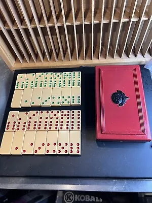 $31 • Buy Vintage Crisloid Top Grade 28 Dominoes Butterscotch Bakelite With Red Black Case
